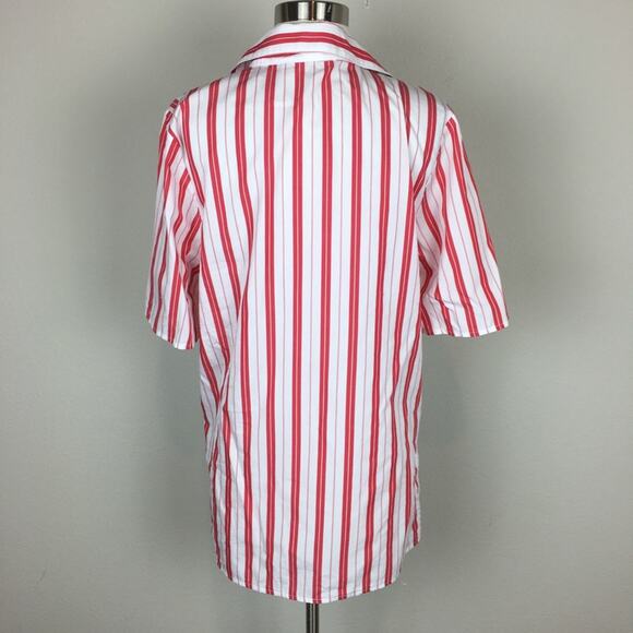 Harshman Red & White Stripe Short Sleeve Andy Popover Top Medium - Picture 5 of 7